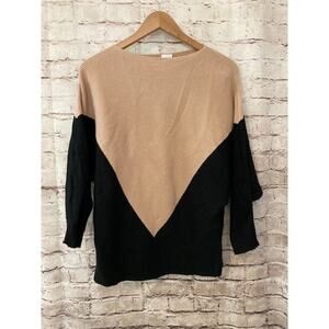 Northern Angel Sweater Womens XL Pullover Camel & Black Ribbed Colorblock